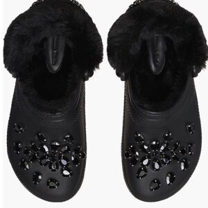 Black Fuzzy Lined Clogs with Embellishments